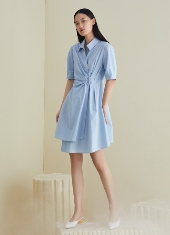 3COLOUR三彩女装2020夏季新款蓝色裙装穿搭