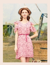 ZDORZI卓多姿女装2020夏季新款 裙摆上的大马士革玫瑰花园