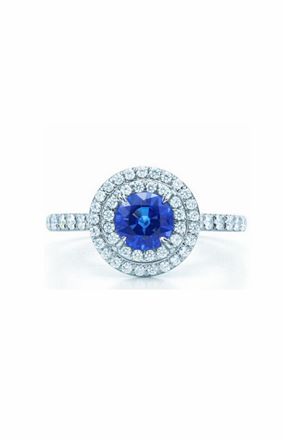 蒂芙尼soleste系列铂金镶圆形切割蓝宝石戒指