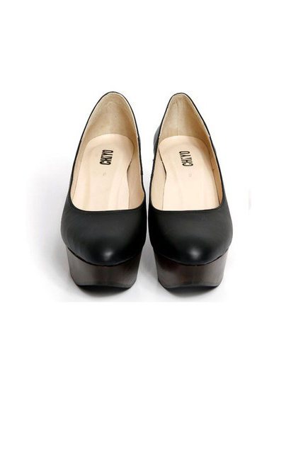 CHIYO国际高端设计女鞋品牌黑色木底高跟鞋_