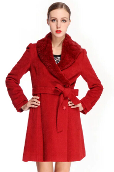 Crcara凯瑞拉女装2014冬装新款奢华中长款毛呢大衣R24MWL0583