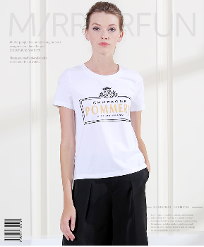 MIRROR FUN2017夏季新品烫金植绒字母花圆领短袖T恤M102224X