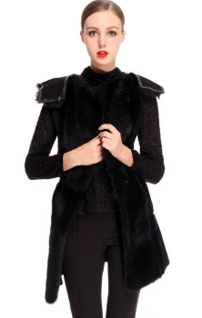 crcara凯瑞拉女装2014冬装新款奢华连帽拼接皮草中长款坎肩R24PLV0302