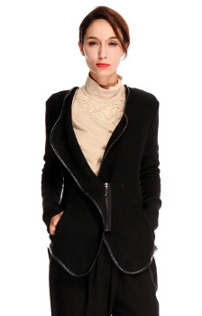 crcara凯瑞拉女装2014冬装新款时尚无规则通勤版拉链针织衫R24PKC0326