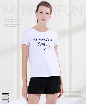 MIRROR FUN3D2017夏季新品立体效果字母印花简约圆领T恤 M102220X