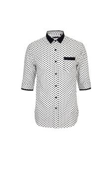 OXN秋季新款撞色反领印圆点时尚简约圆点个性中袖衬衫2132-2124304白底黑点