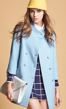 衣香丽影2014冬装新款修身双排扣纯色中长款毛呢大衣外套