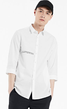 GXG男装 2017夏季新品 时尚修身白色休闲七分袖衬衫#172803038