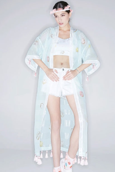 CRZ潮牌2017夏洛丽塔流苏时尚印花旅游长款修身外搭开衫CDJ2W158