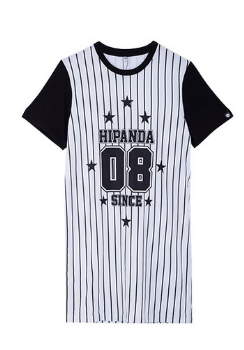 HIPANDA 你好熊猫 设计潮牌 新品 女款 袖子拼接长款T恤裙0171142241