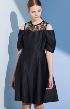 GLORIA/歌莉娅女装2017秋季新品拼接网布针织裙178E4C100
