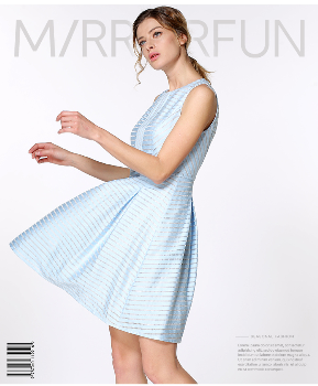 MIRRORFUN 2017夏装新款 透视条纹收腰连衣裙 M102811Q