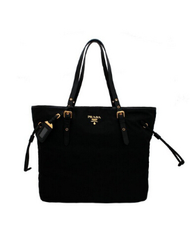 Prada普拉达黑色尼龙皮革购物袋手提包br4997