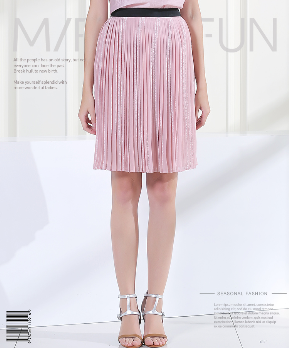 MIRROR FUN 2017夏装新款 撞色织带腰头百褶半裙 M102604U