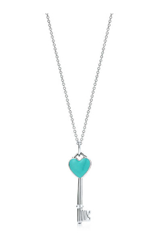 Tiffany & Co.蒂芙尼蓝色珐琅桃心钥匙项链