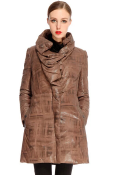 crcara凯瑞拉女装2014冬装新款长款奢华牛皮革羽绒服R24PLL0306