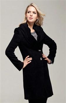 CARA卡拉女装2013秋冬新品黑色修身长款羊毛呢大衣K14MWN0215