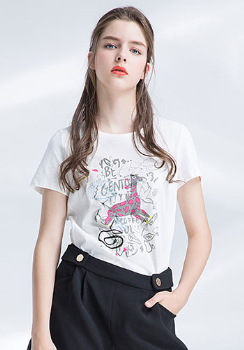Lagogo/拉谷谷2017夏季新款时尚直筒印花圆领短袖T恤GATT315A05