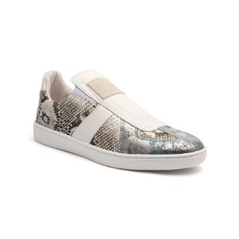 Men's Smooth White Gray Silver Leather Low Tops