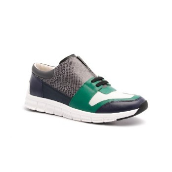 Men's Midnight Rider Navy Green Gray Leather Sneakers