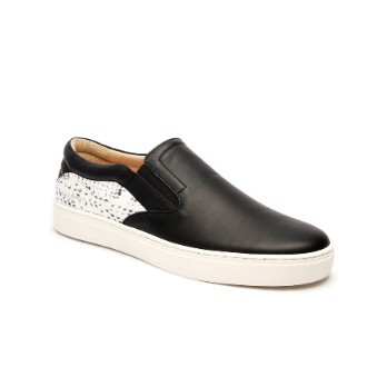 Men's Ketella Black White Leather Loafers