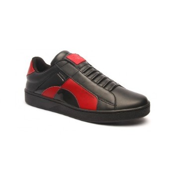 Men's Icon Dots Black Red Leather Sneakers