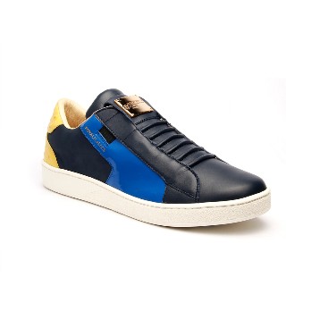 Men's Adelaide Navy Blue Yellow Leather Sneakers