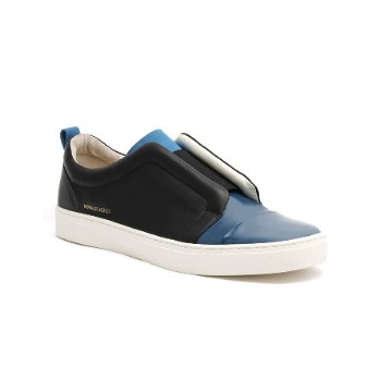 Men's Meister Black Moroccan Blue Leather Low Tops