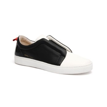 Men's Meister Black White Red Leather Low Tops