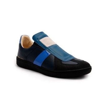 Men's Smooth Blue Black Leather Low Tops