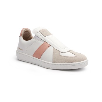 Women's Smooth White Pink Leather Low Tops